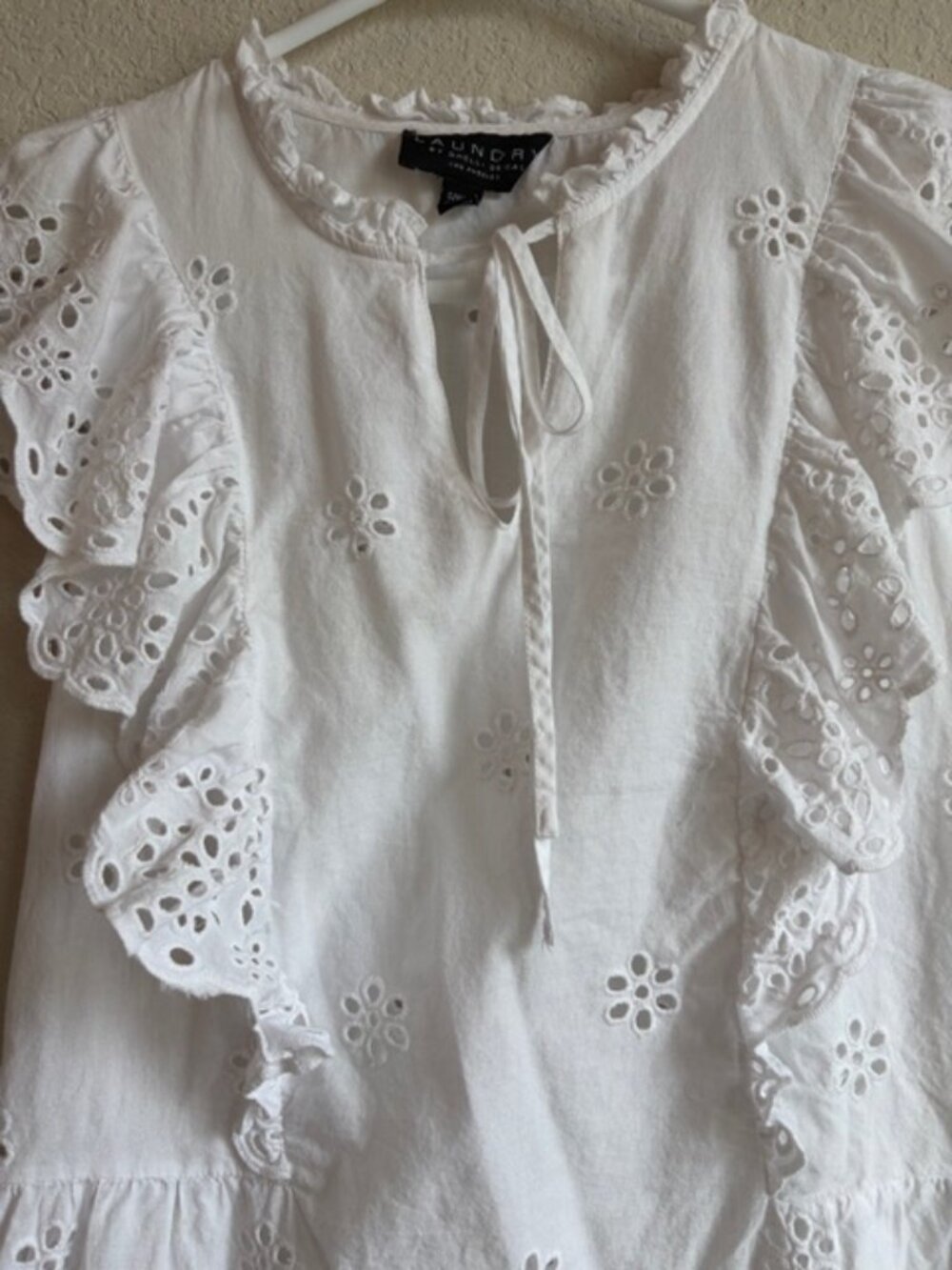 Laundry by Shelli Segal Women's White 100% Cotton Eyelet Lace Top Small Coquette - Picture 3 of 10